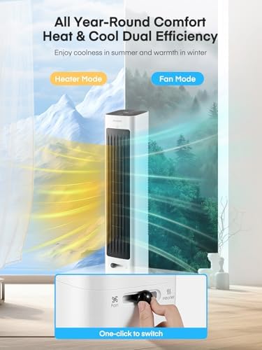 FOHERE Oscillating Fan and Heater Combo 379 Inch White