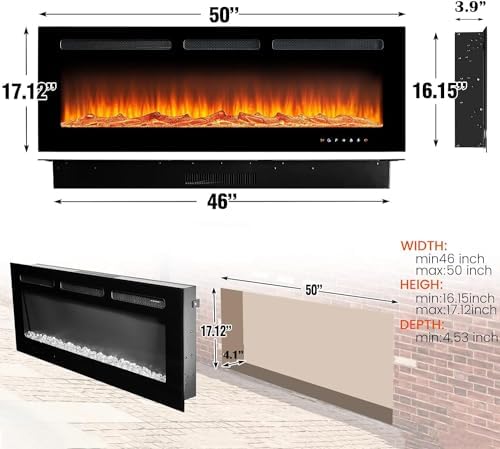 oneinmil Electric Fireplace 50 Inch WallMounted