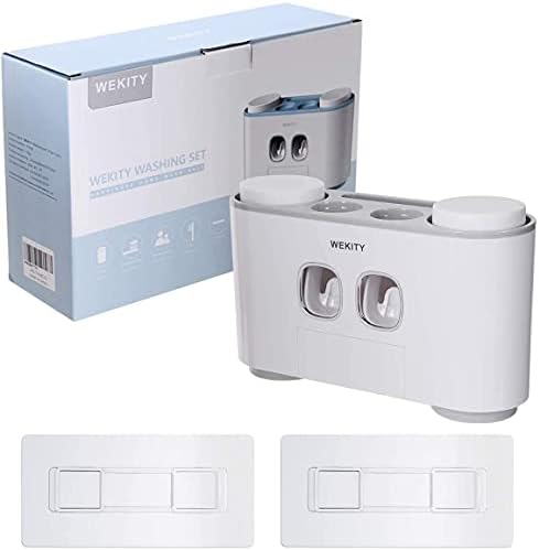WREWING Multi-Function Toothbrush Holder with 5 Slots and 2 Dispensers