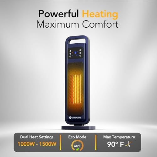 Comfort Zone 26-Inch 1500W Tower Space Heater with Remote Control