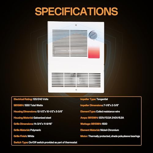HAI FEIPN Upgraded 9815WH Wall Heater with Adjustable Thermostat
