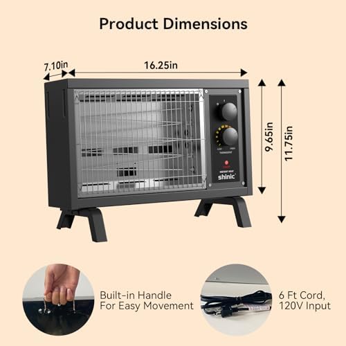 Shinic 1500W Electric Radiant Space Heater with Thermostat and Handle