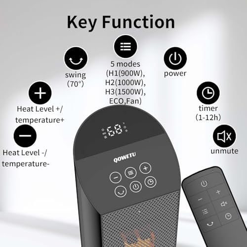 QOWETU 70 Oscillating Electric Heater with Remote Control