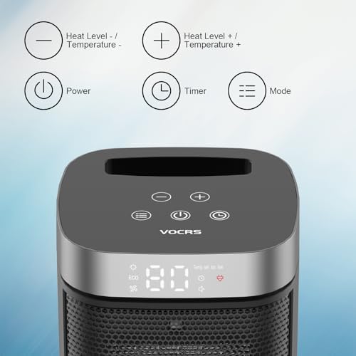 VOCRS 1500W PTC Electric Space Heater with Remote Control and 12H Timer