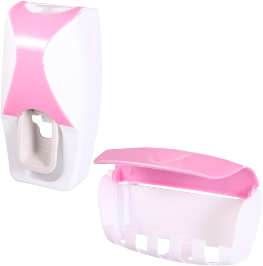 LIFKICH Pink Wall Mounted Toothbrush Holder with Suction Cup and Toothpaste Squeezer