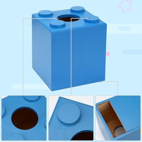 CypherX Blue Wood Tissue Box Cover with Slide-Out Bottom