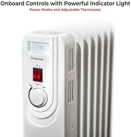 Comfort Zone 1200W Oil-Filled Radiant Space Heater with Safety Features