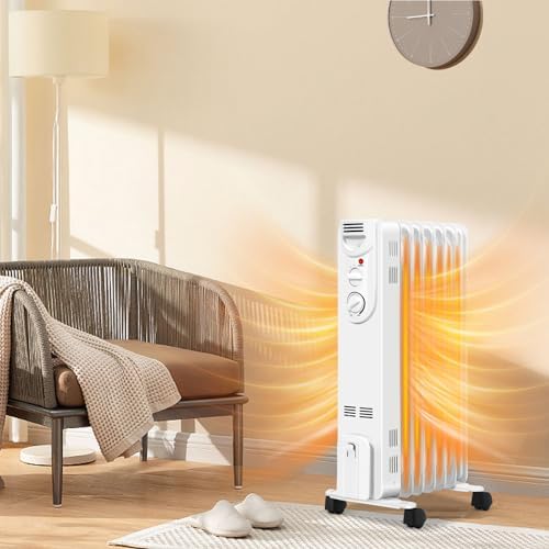 S AFSTAR 1500W Oil Heater with 3 Settings and Safety Features
