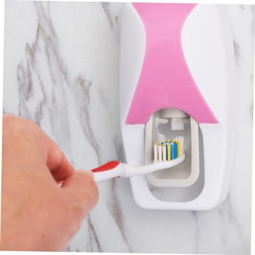 LIFKICH Pink Wall Mounted Toothbrush Holder with Suction Cup and Toothpaste Squeezer