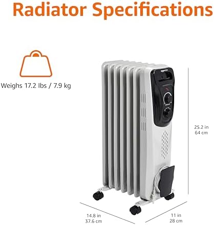 Amazon Basics 1500W Oil Radiator Heater with 3 Settings White