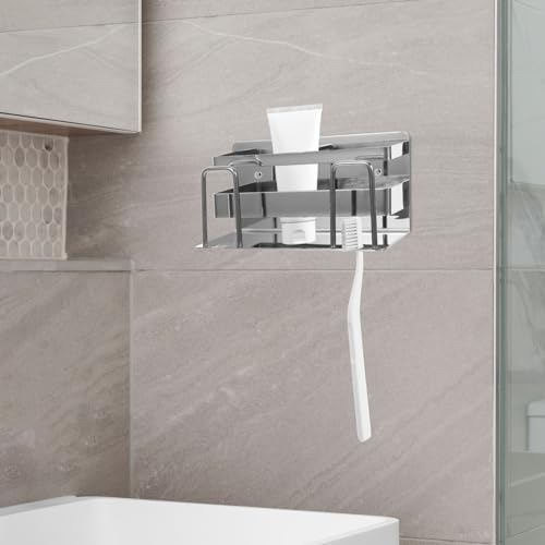 Amosfun Wall-Mounted Toothbrush Holder with Mirror Tile Rack