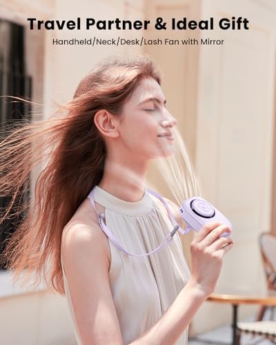Gaiatop Mini Neck Fan with 360 Rotate Makeup Mirror
