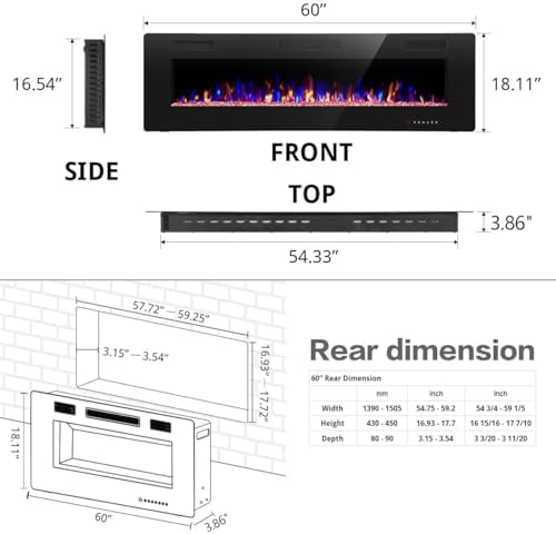 RWFLAME 60 Inch Electric Fireplace with Remote Control