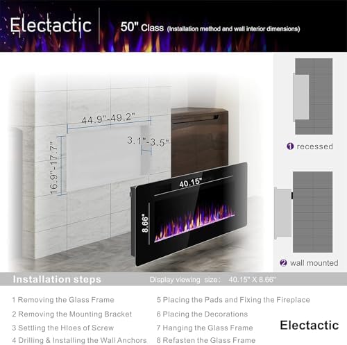 50 Inch Electric Fireplace with Timer and Remote Control