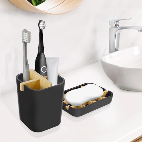 IWNTWY Toothbrush and Soap Holder Set - Black