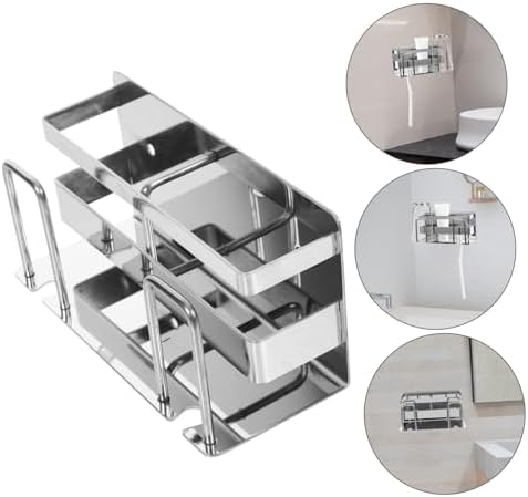 Stainless Steel Toothbrush Holder Wall Mount Multi-Functional Bathroom Organizer