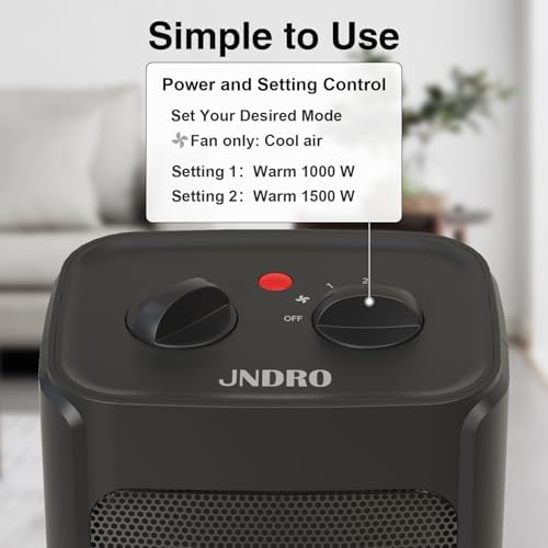 JNDRO 1500W750W Quiet Ceramic Space Heater with Thermostat