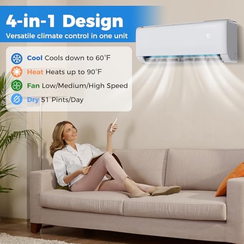 DORTALA 12000 BTU Mini Split AC Unit with Heater White