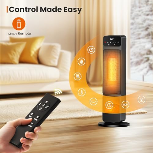 Riseon 1500W Electric Fireplace Heater with Remote Child Lock and 3D Flame