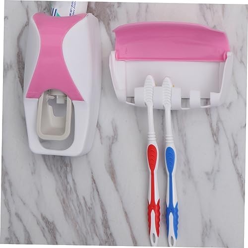 LIFKICH Pink Wall Mounted Toothbrush Holder with Suction Cup and Toothpaste Squeezer