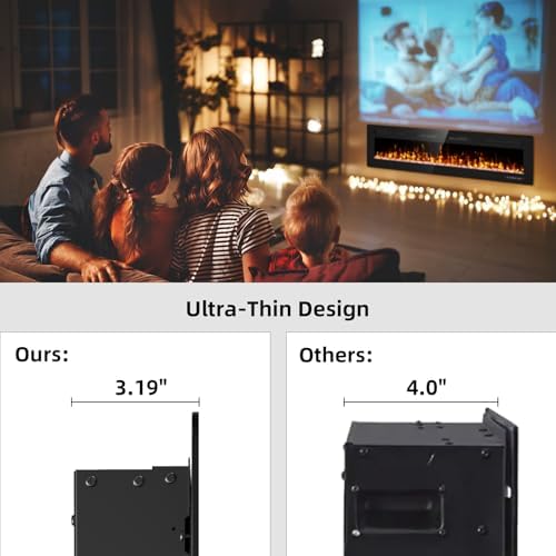 72 Inch Ultra Thin Electric Fireplace with Remote and Touch Screen