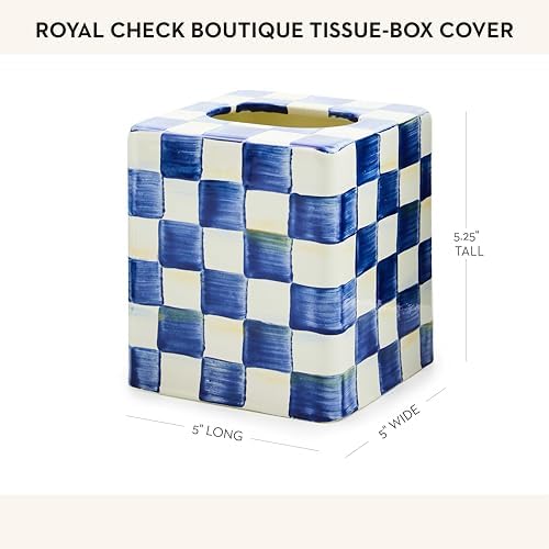 MACKENZIE-CHILDS Tissue Box Cover Square Blue-and-White Royal Check