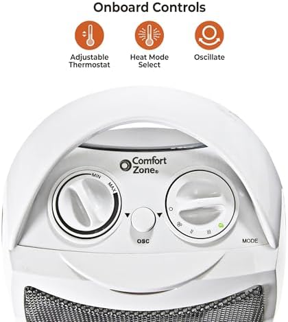 Comfort Zone Oscillating Electric Space Heater with Adjustable Thermostat and Safety Features