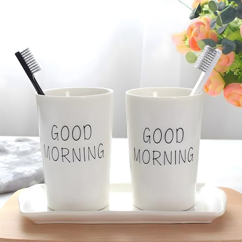 Kelake White Ceramic Tumbler Cup - 350ml Toothbrush Holder