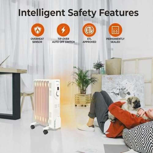 Comfort Zone 1200W Oil-Filled Radiant Space Heater with Safety Features