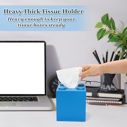 CypherX Blue Wood Tissue Box Cover with Slide-Out Bottom
