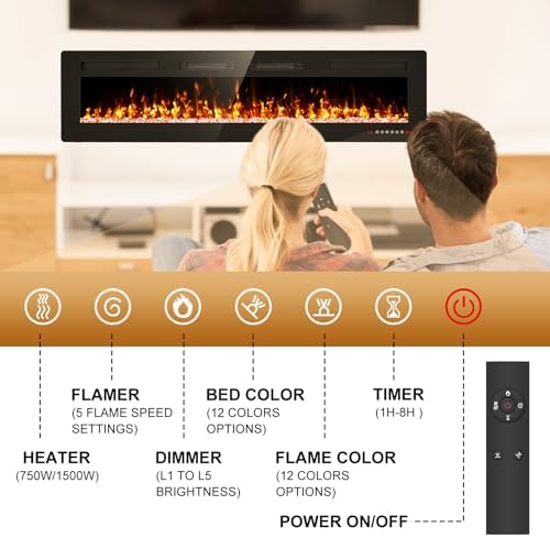 72 Inch Ultra Thin Electric Fireplace with Remote and Touch Screen