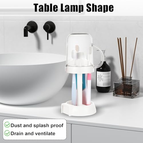 GENZYRE White Toothbrush Holder with Cover and 3 Slots