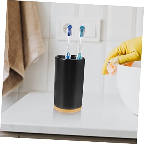 BRIGHTFUFU Cylinder Ceramic Toothbrush Cup Black Decorative