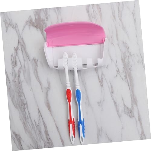 LIFKICH Pink Wall Mounted Toothbrush Holder with Suction Cup and Toothpaste Squeezer