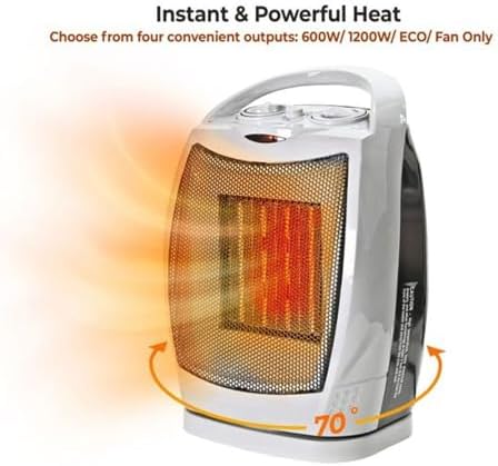 Comfort Zone Oscillating Electric Space Heater with Adjustable Thermostat and Safety Features