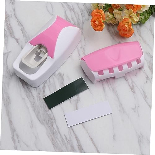 LIFKICH Pink Wall Mounted Toothbrush Holder with Suction Cup and Toothpaste Squeezer