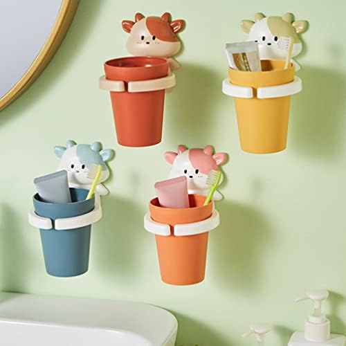 Hemoton Cartoon Cow Toothbrush Holder Wall Mount