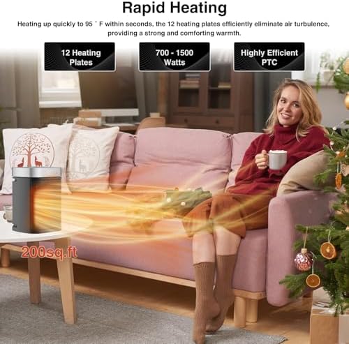 VOCRS 1500W PTC Electric Space Heater with Remote Control and 12H Timer