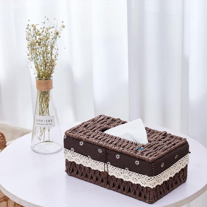 YANGMEI Brown Tissue Box with Natural Paper Rope Design