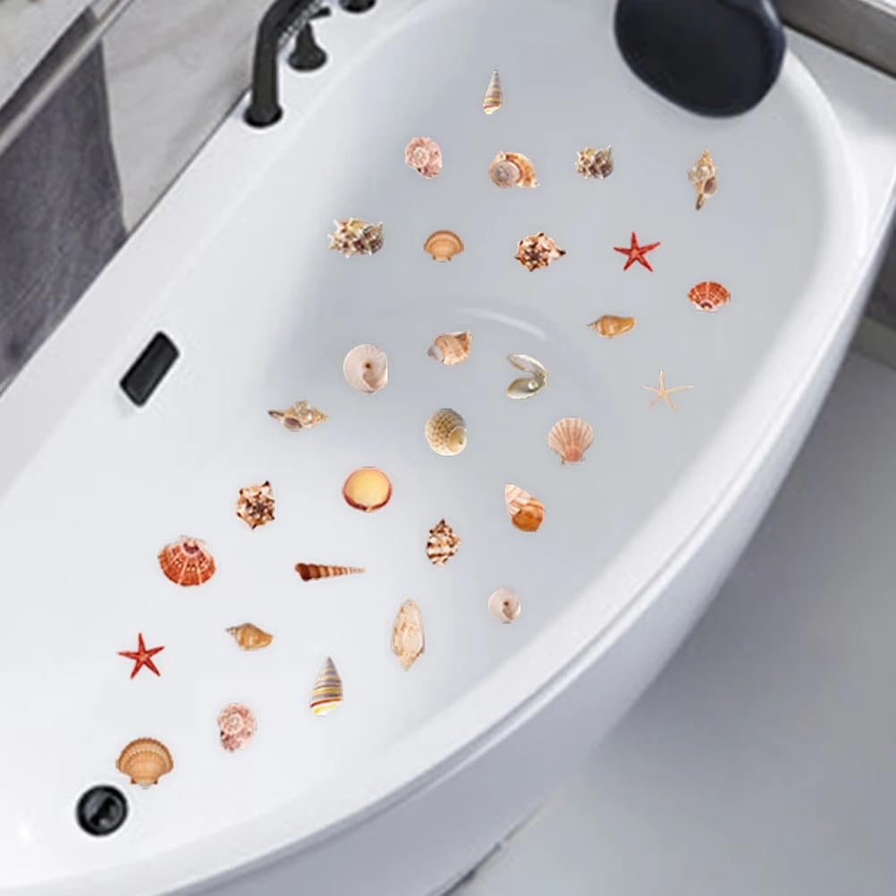 LUOZZY 6 Sheets Non-Slip Bathtub Stickers with Sea Shell Design