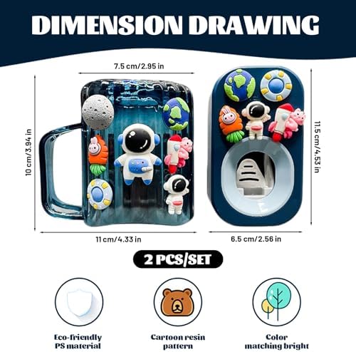 ESiiFuu Wall Toothbrush Holder Set with Cosmonaut Theme