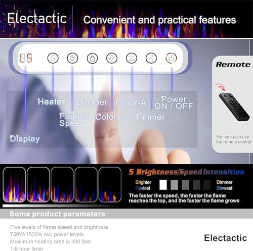 50 Inch Electric Fireplace with Timer and Remote Control