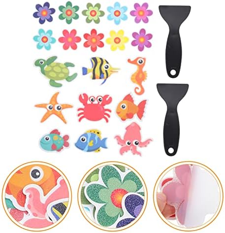 Alipis Non-Slip Bath Stickers Set with Flowers and Turtle Design