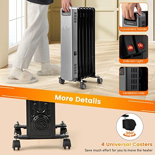 COSTWAY 1500W Oil Filled Radiator Heater with 3 Heat Levels