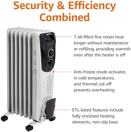 Amazon Basics 1500W Oil Radiator Heater with 3 Settings White