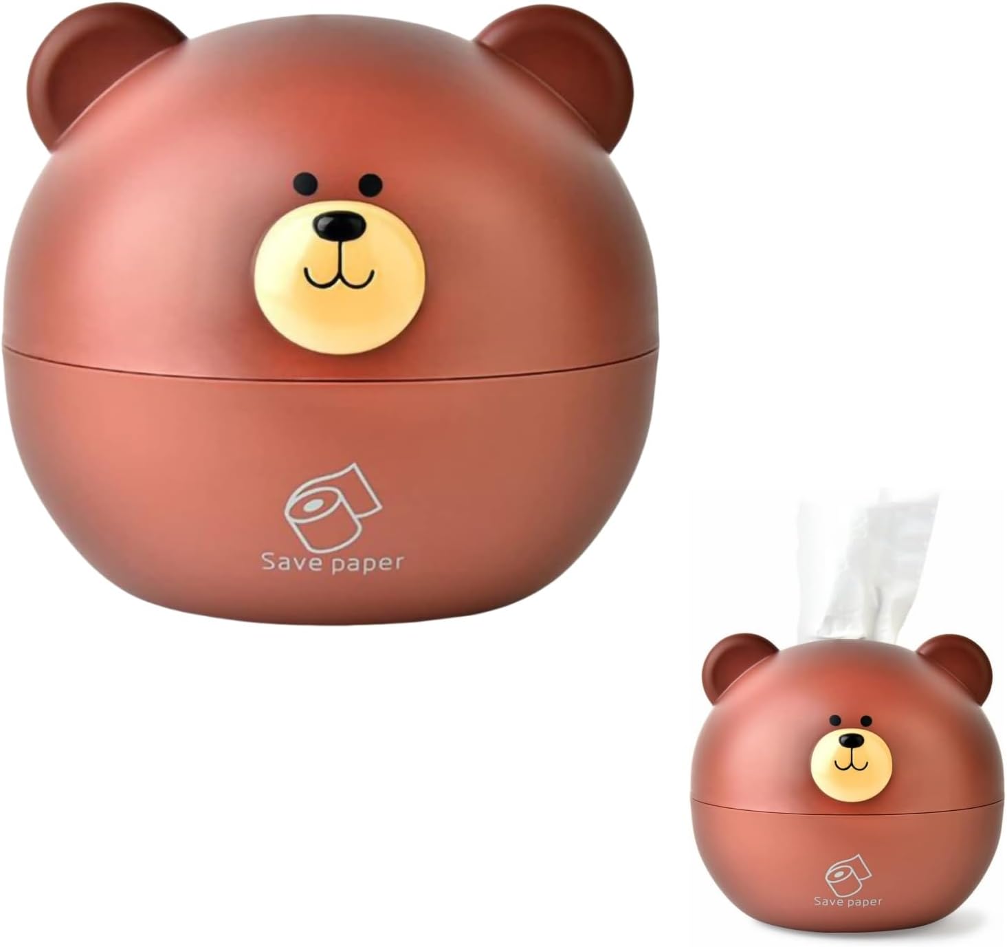 Cute Bear Tissue Holder Cartoon Style Round Dispenser for Home