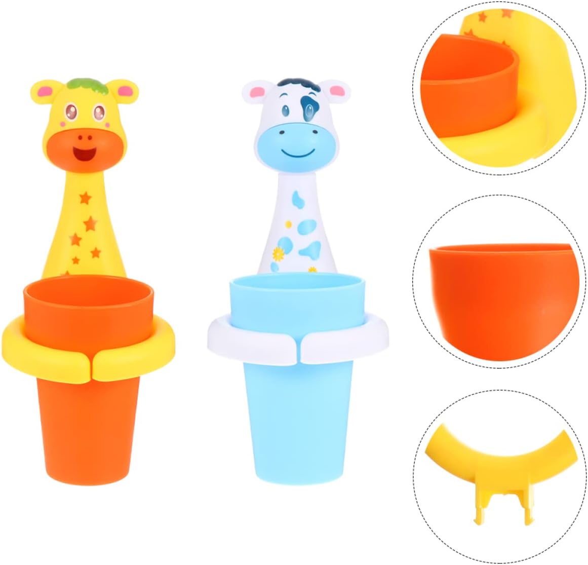 Cabilock 2Sets Cartoon Animal Toothbrush Holder Wall Mounted Storage Stand