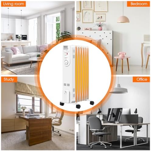 S AFSTAR 1500W Oil Heater with 3 Settings and Safety Features