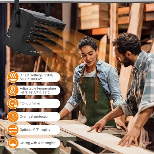 GarveeTech 10000 Watt Garage Heater with Remote Control and 12-Hour Timer