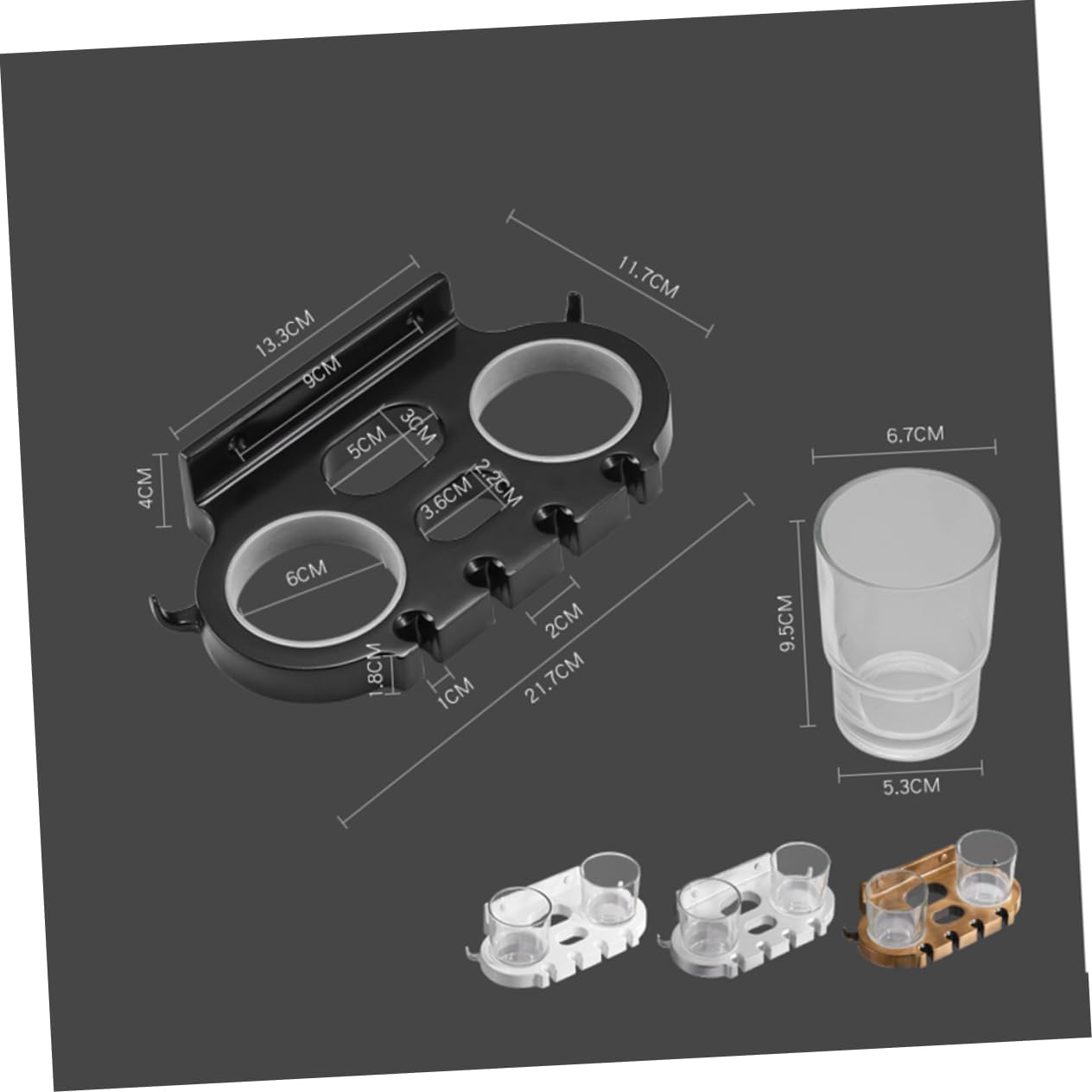 COOLHIYA Punch Toothbrush Holder with Double Cup Hooks Black